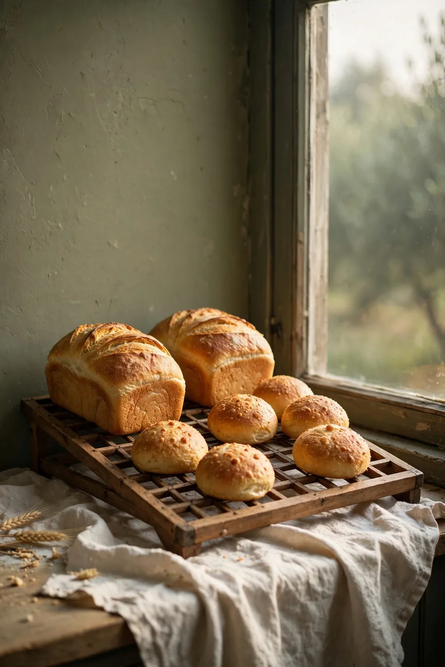 Bread cooling by a window